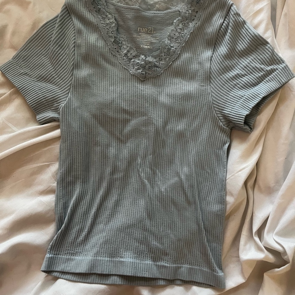 Rue21 Light Blue Lace Trim Short Sleeve Top